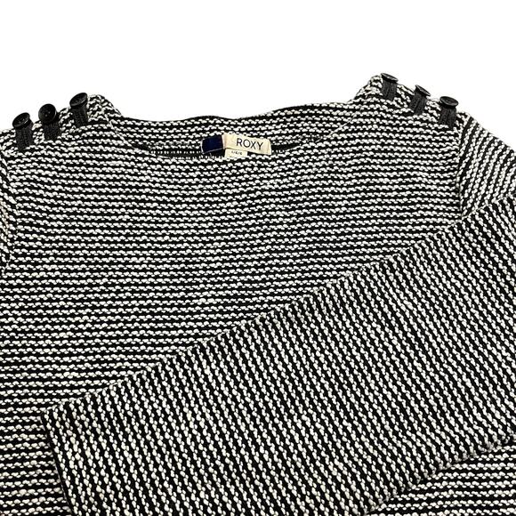 Roxy Womens Knit Gray Black Long‎ Sleeve Sweatshirt Large - Picture 1 of 6